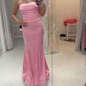 La Femme Strapless Baby Pink Prom Gown